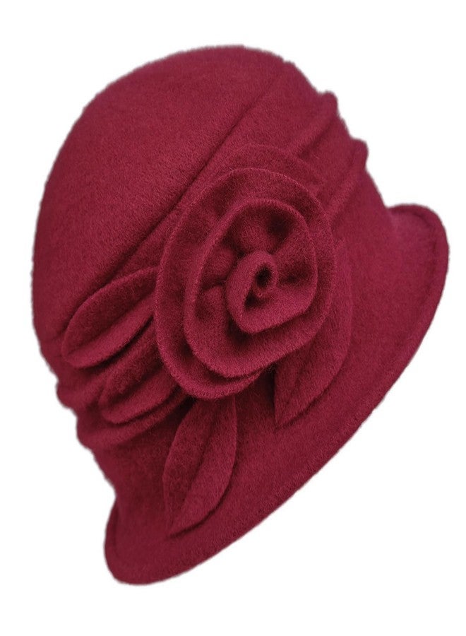Sydbecs Wool Cloche Hat for Women Winter Bucket Hat 1920s Vintage Floral Fedoras Hat(Red) - Image 1